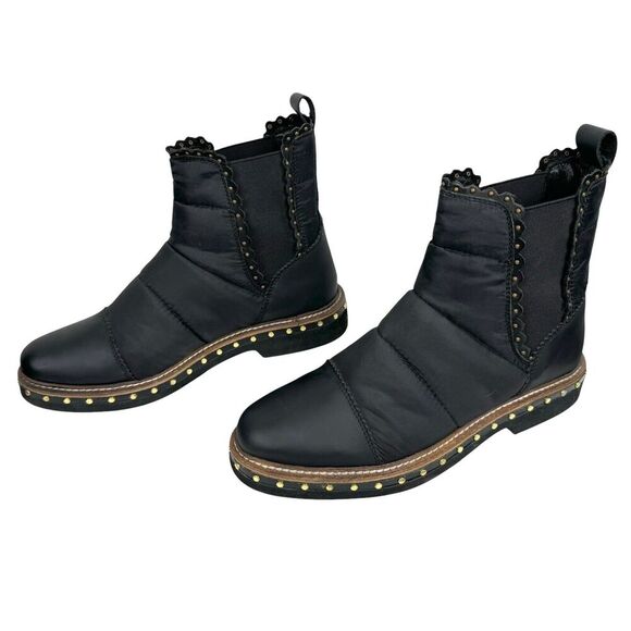 Free People Atlas Puffer Chelsea Boot EU 38, US 8 Black Leather Nylon Studs Goth - Picture 2 of 13